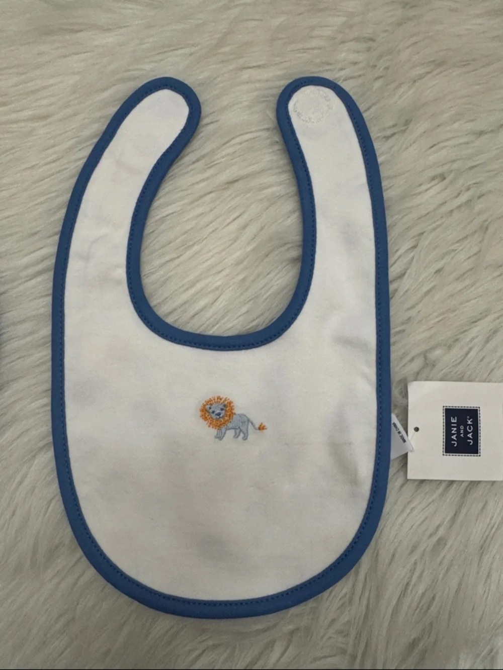 Janie and Jack Bibs Blue-Trim Double Sided Cotton Lion Print Baby Bibs - 4 Set